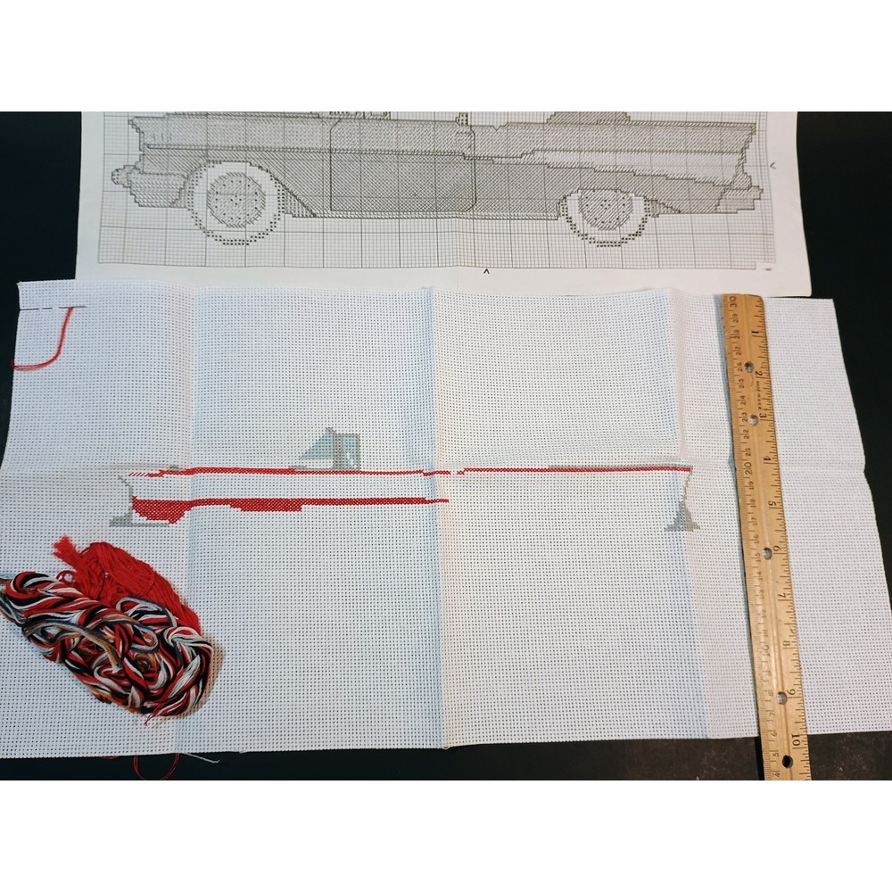Studio M 117087 57 Chevy Convertible Cross Stitch Kit 15 x 6 Partially Completed - Picture 4 of 8